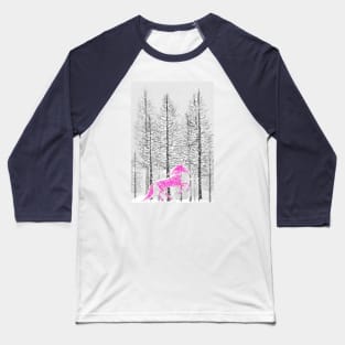 pink unicorn in snowing forest watercolor Baseball T-Shirt